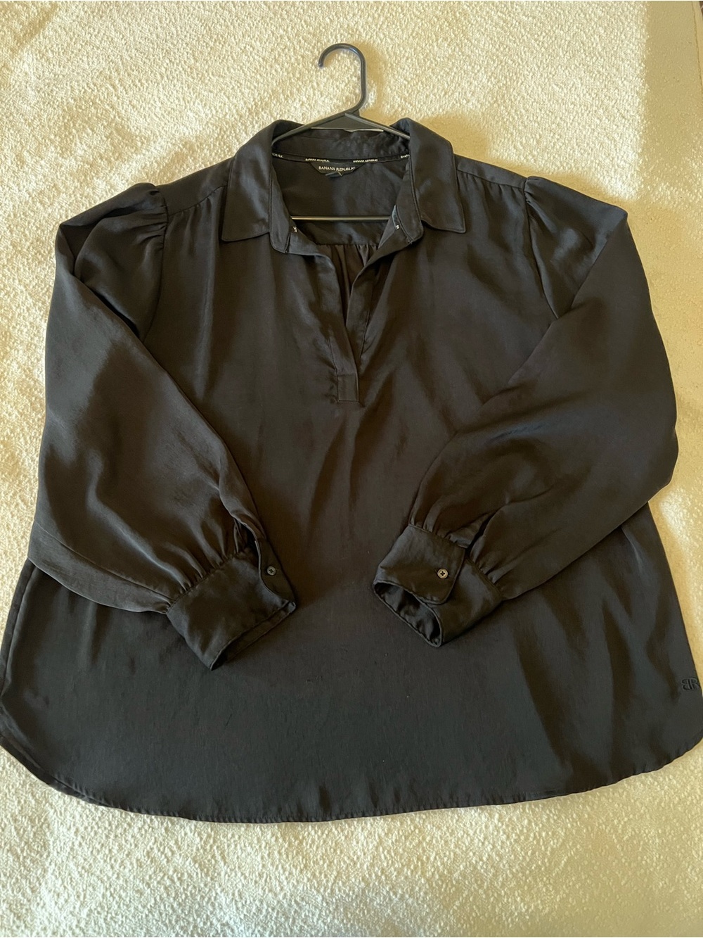 Banana Republic Black Collared V-Placket Blouse